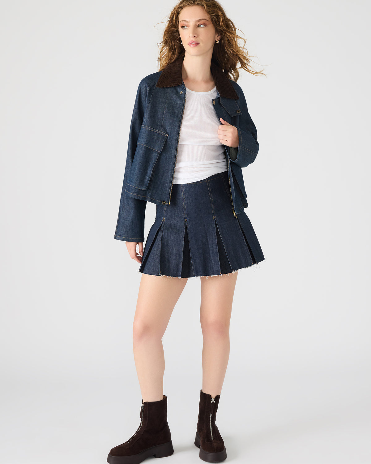 JOAN Deep Indigo Pleated Denim Matching Set Women's Skirt Steve Madden DEEP INDIGO