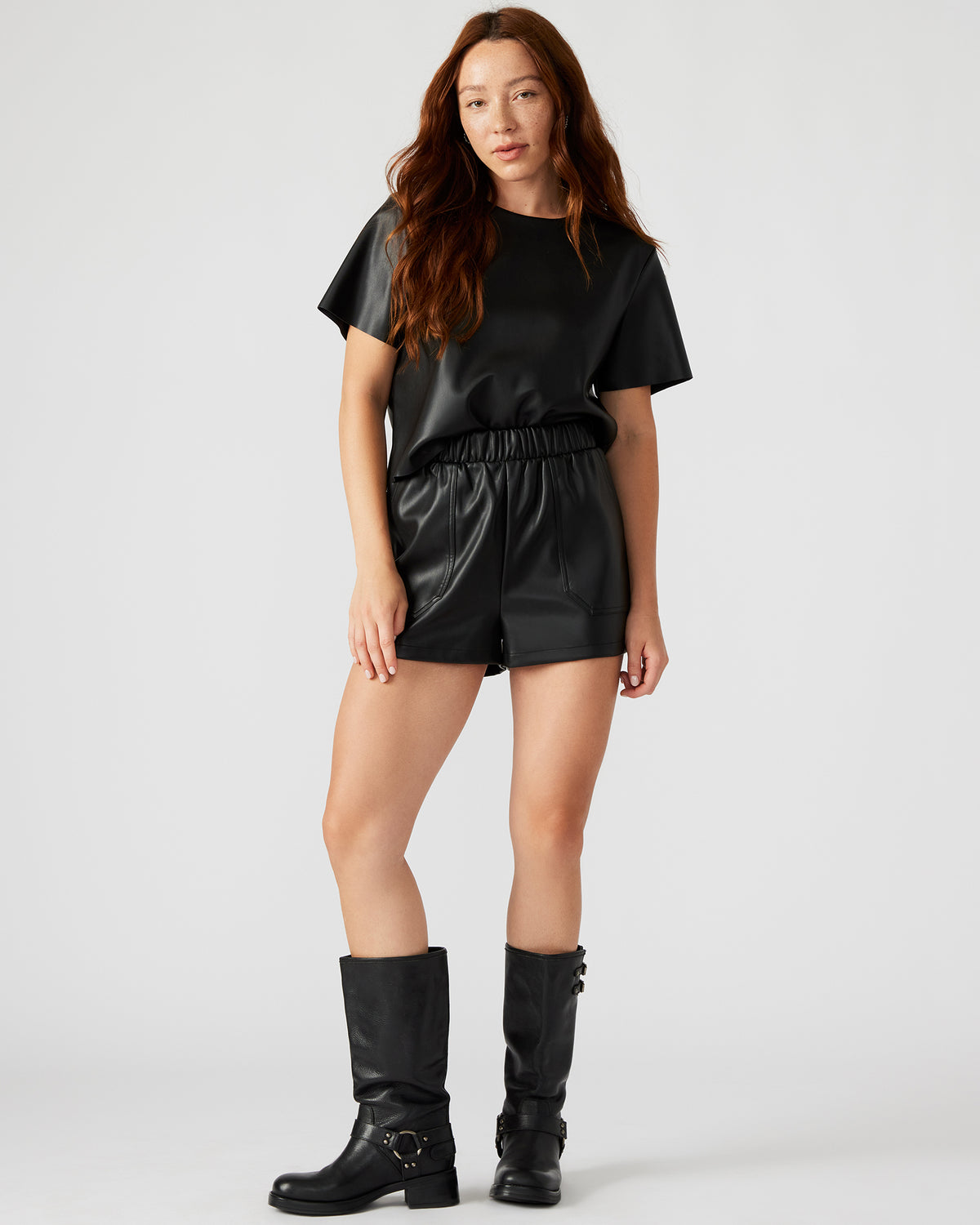 FAUX THE RECORD Short Black | Women's Faux Leather Short Steve Madden BLACK