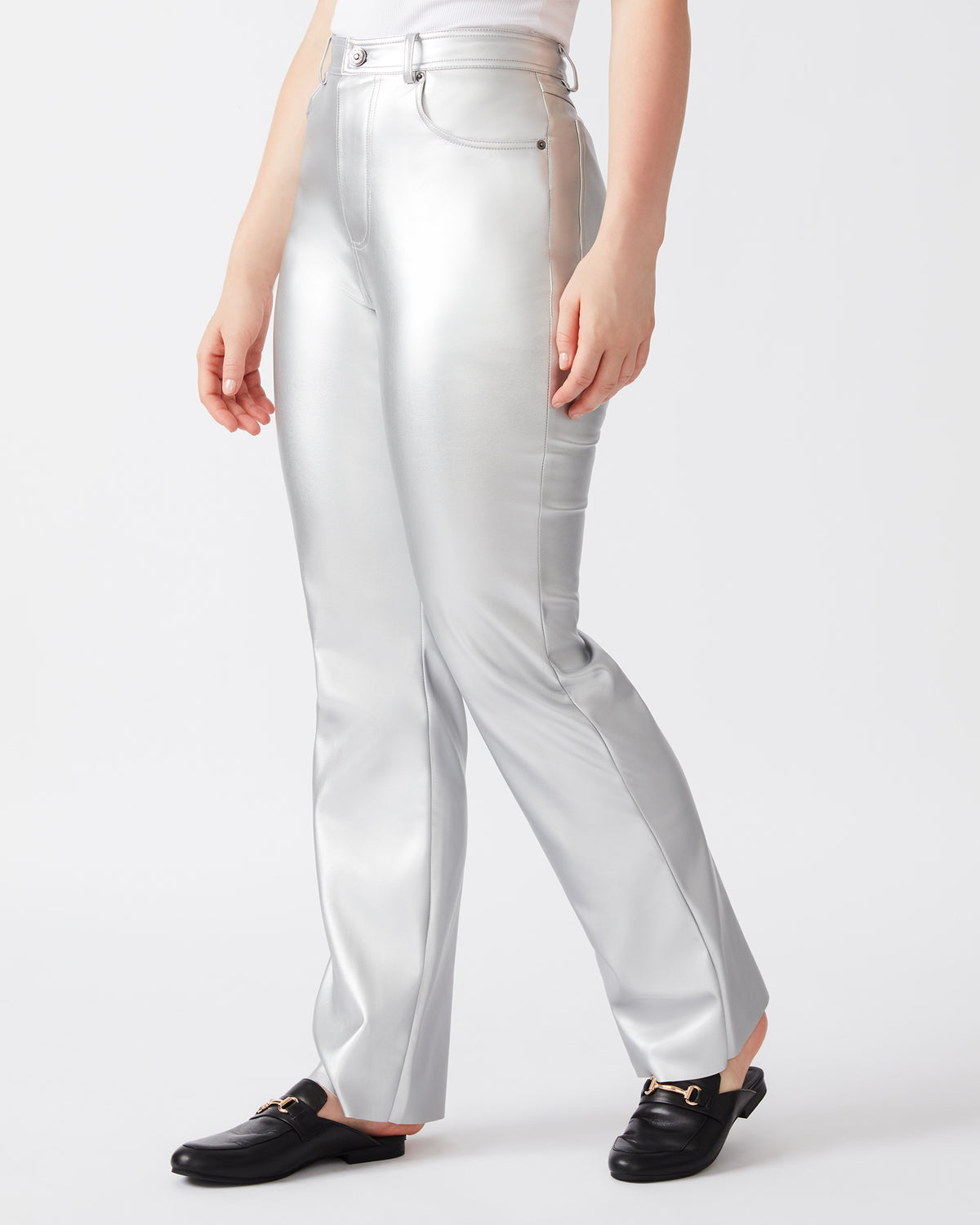 LOREN Pant Silver | Women's Faux Leather Straight Leg Pant Steve Madden SILVER