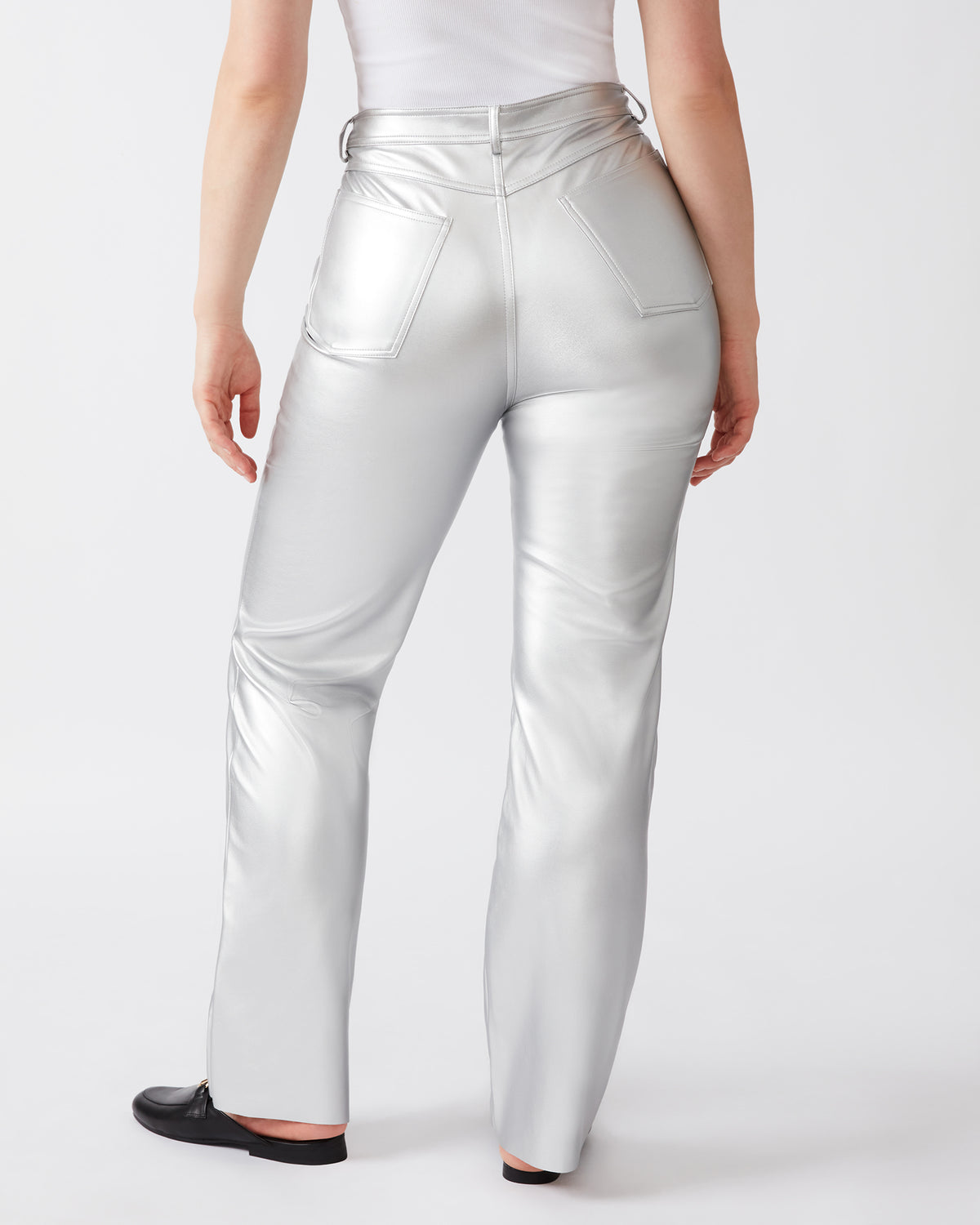 LOREN Pant Silver | Women's Faux Leather Straight Leg Pant Steve Madden SILVER