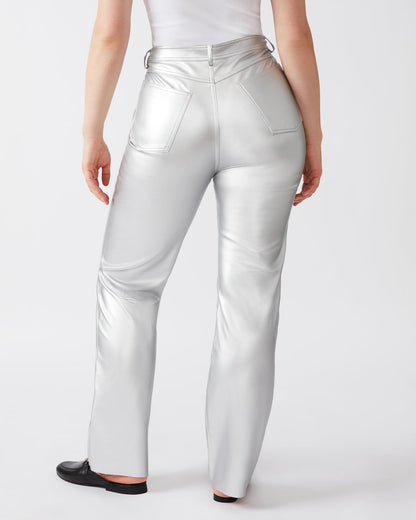 LOREN Pant Silver | Women's Faux Leather Straight Leg Pant Steve Madden SILVER
