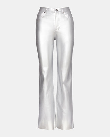 LOREN Pant Silver | Women's Faux Leather Straight Leg Pant Steve Madden SILVER