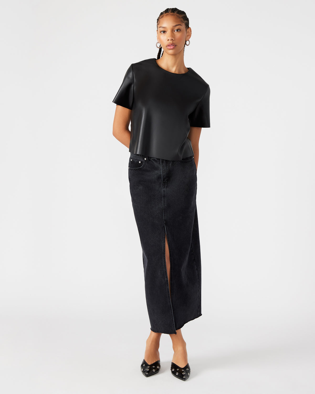 AVANI Denim Skirt Black | Women's Denim Maxi Skirt Steve Madden BLACK DENIM