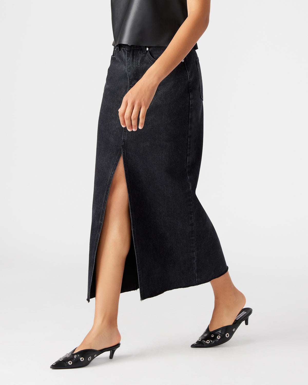 AVANI Denim Skirt Black | Women's Denim Maxi Skirt Steve Madden BLACK DENIM