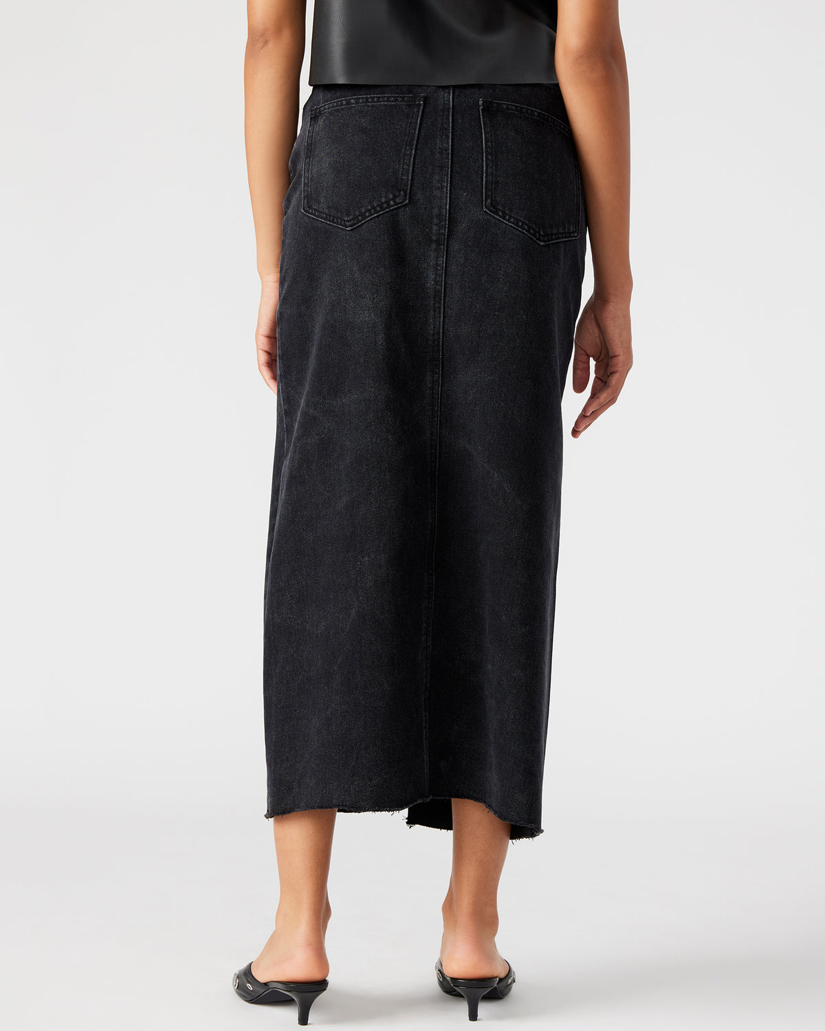 AVANI Denim Skirt Black | Women's Denim Maxi Skirt Steve Madden BLACK DENIM
