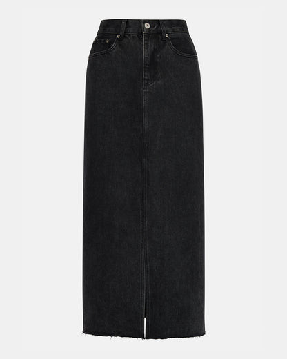 AVANI Denim Skirt Black | Women's Denim Maxi Skirt Steve Madden BLACK DENIM