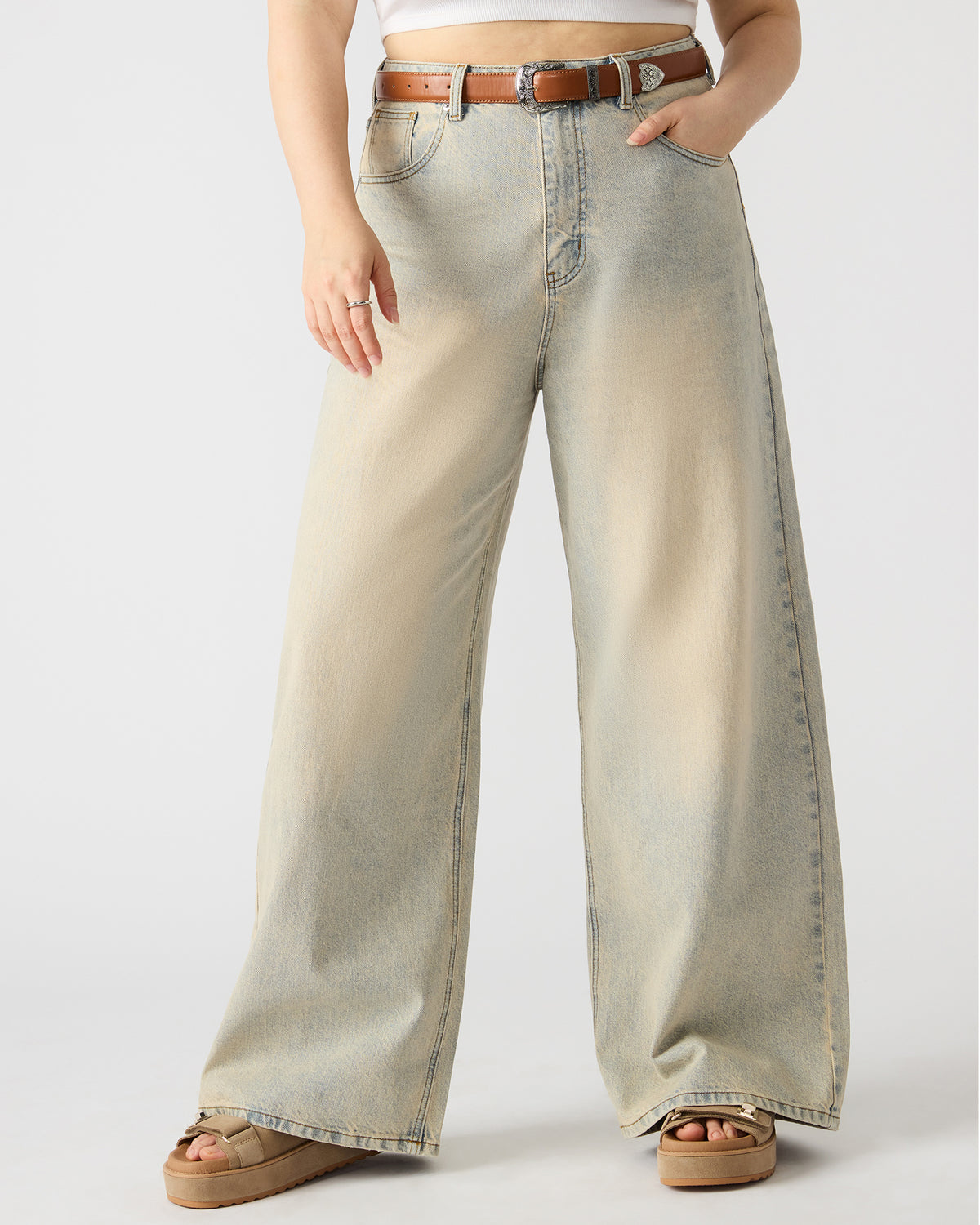 MAGNUS Women's Washed Denim Wide-Leg Jeans Steve Madden DENIM FABRIC