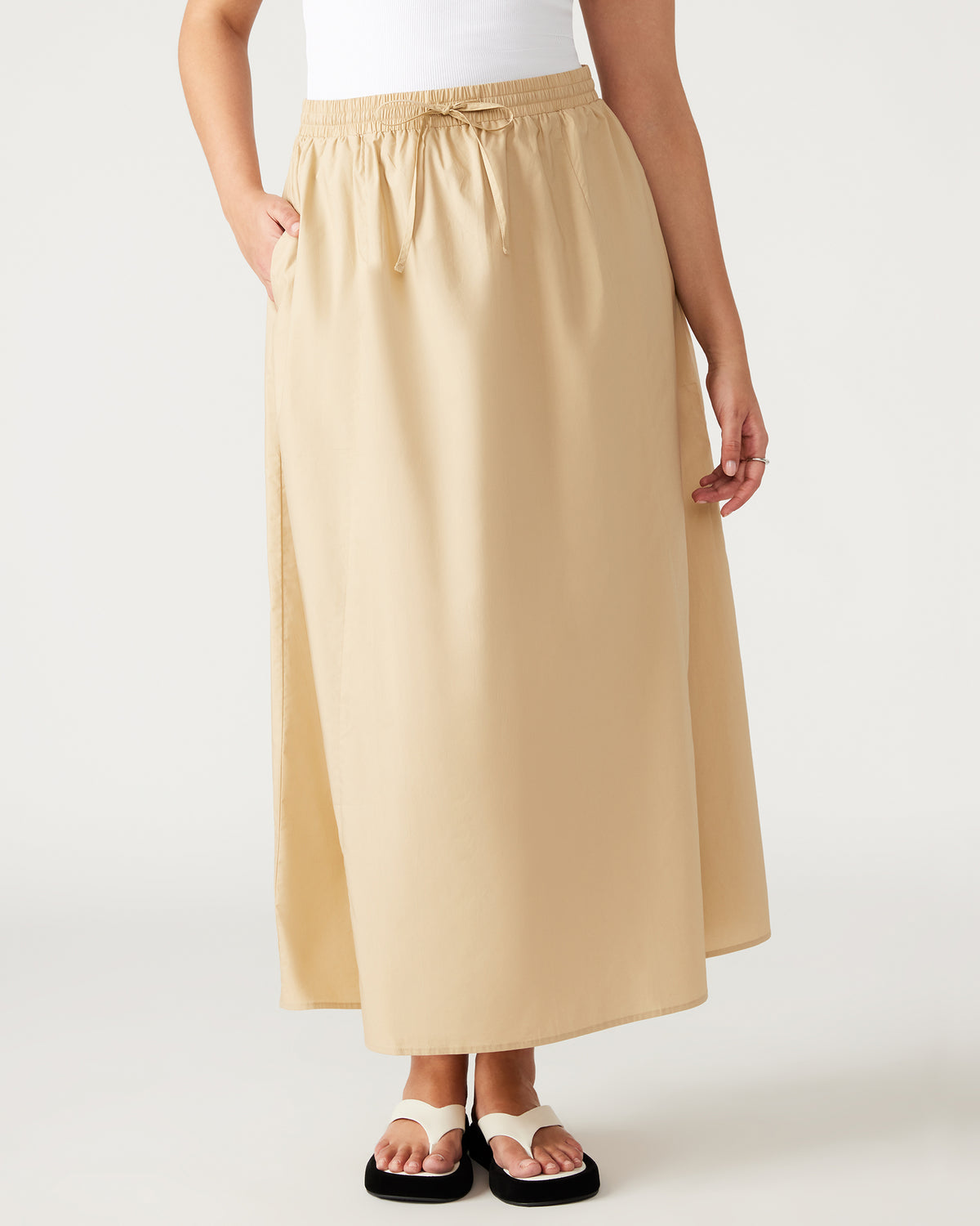 SUNNY Skirt Khaki | Women's A-Line Maxi Skirt Steve Madden KHAKI FAB