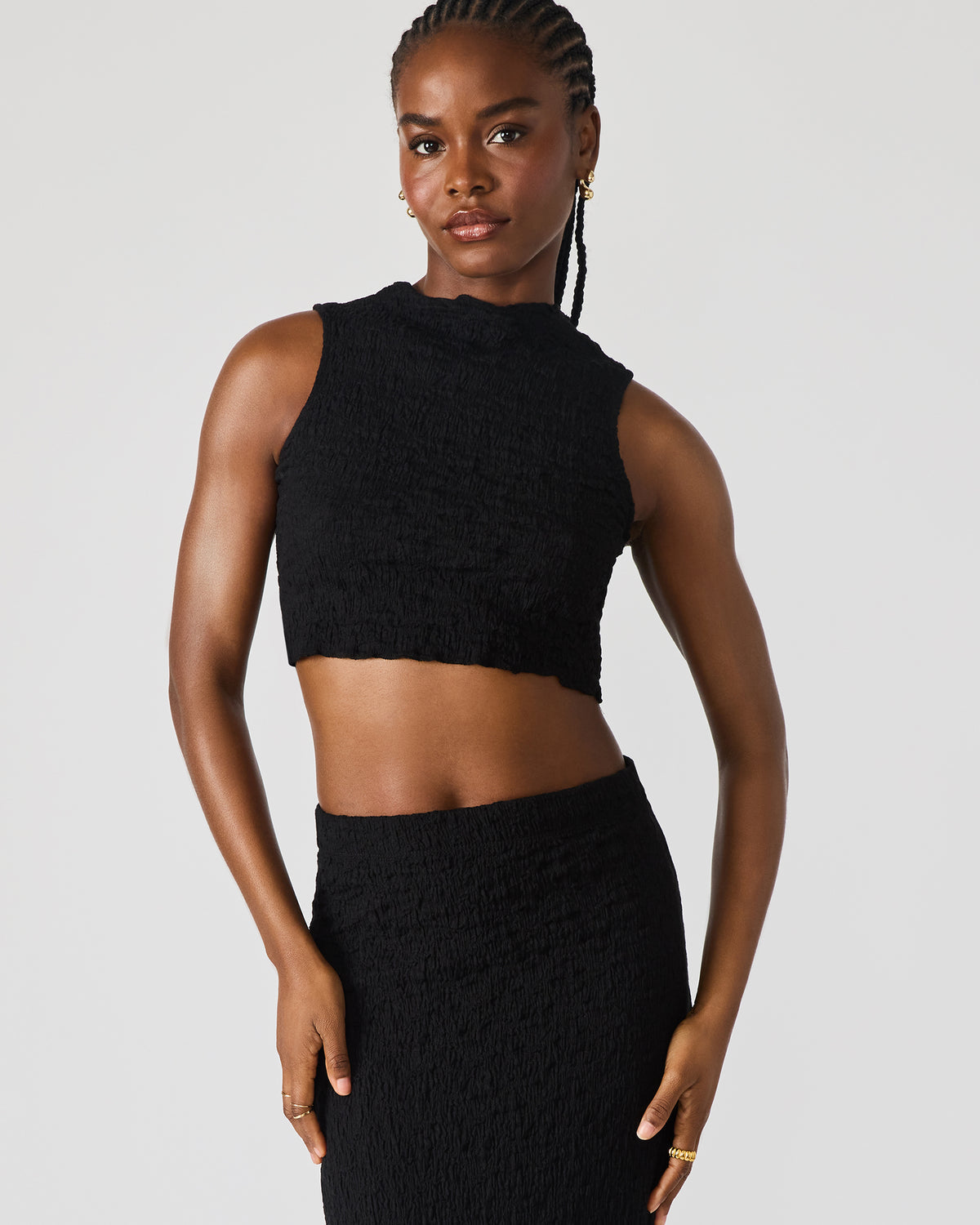 SEASIDE Maxi Skirt Set Black Women's Textured Matching Set Steve Madden BLACK