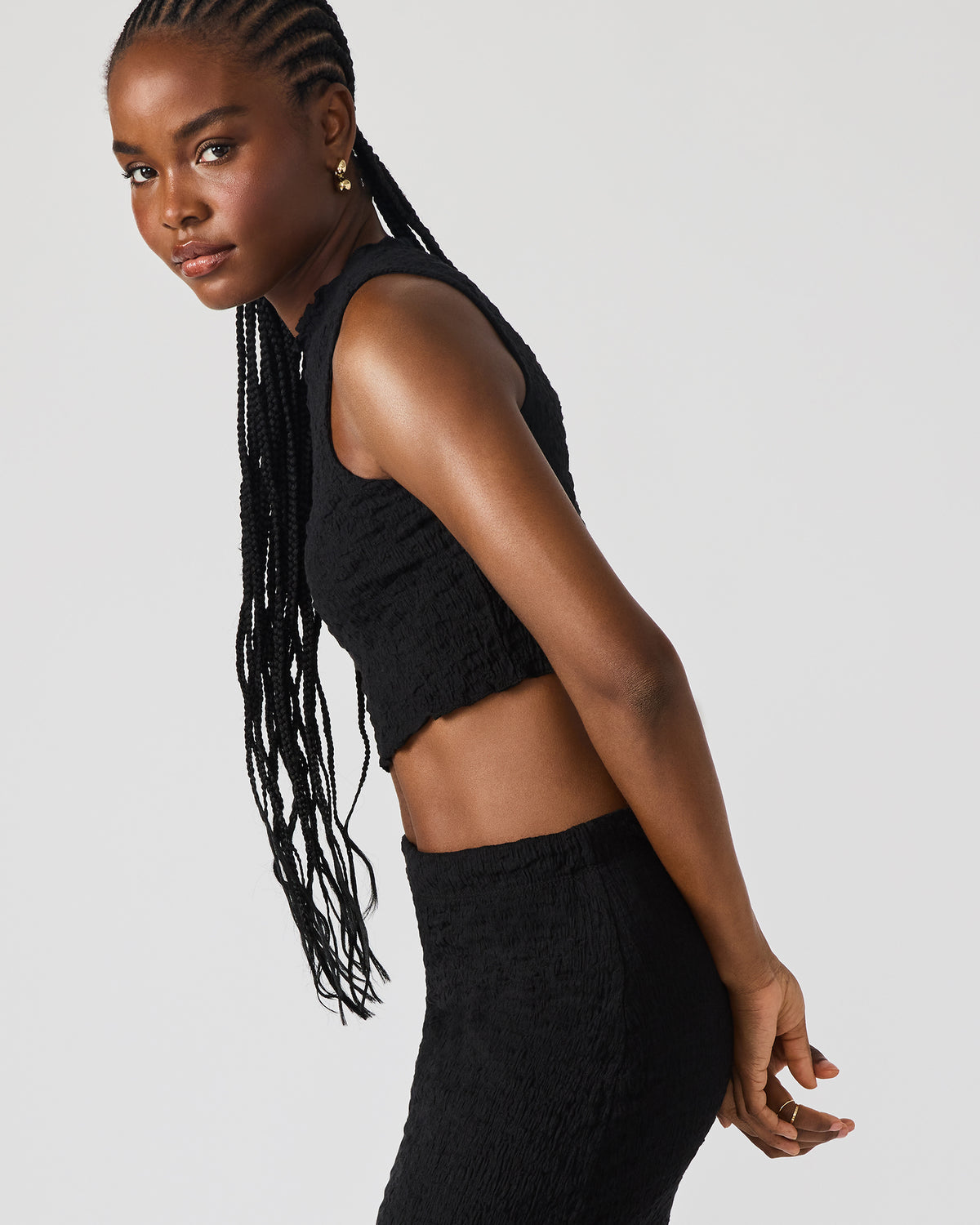 SEASIDE Maxi Skirt Set Black Women's Textured Matching Set Steve Madden BLACK