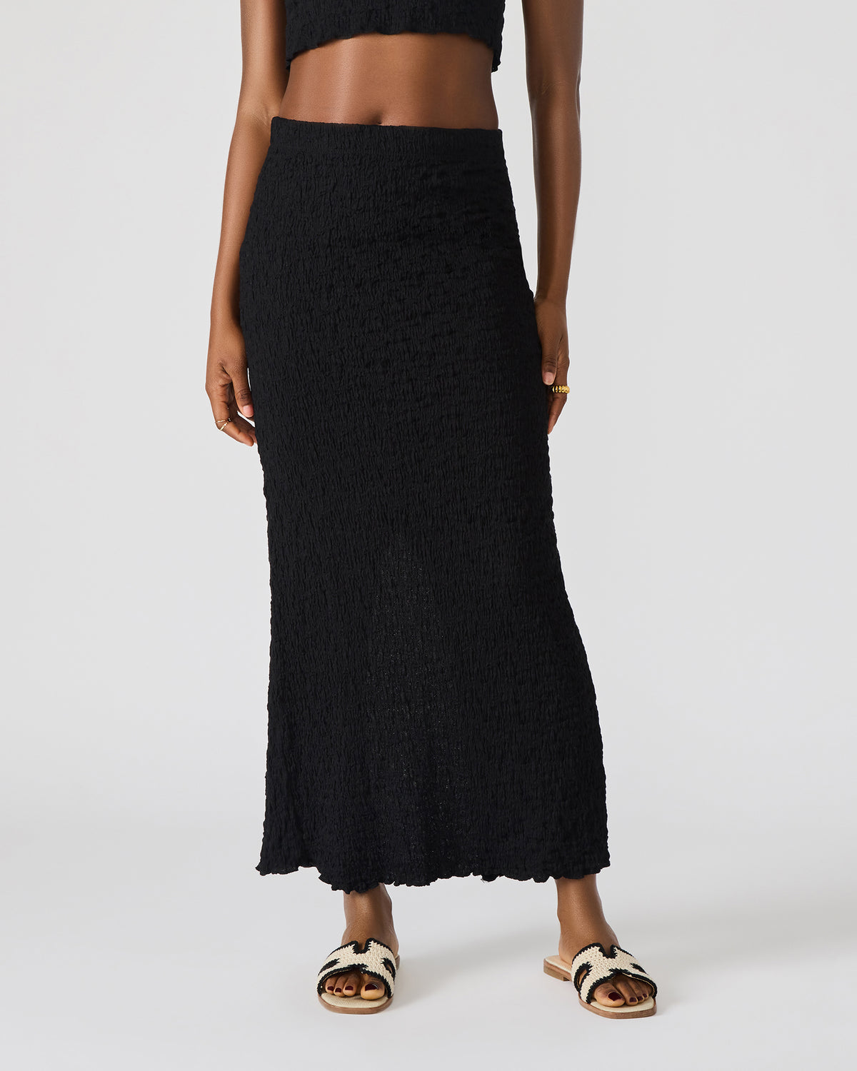 SEASIDE Maxi Skirt Set Black Women's Textured Matching Set Steve Madden BLACK