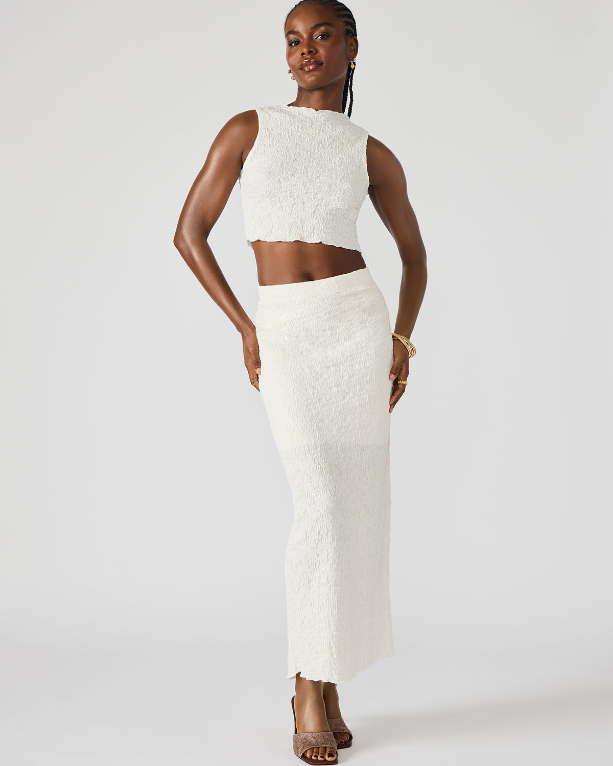 SEASIDE Maxi Skirt Set Cream Women's Textured Matching Set Steve Madden CREAM