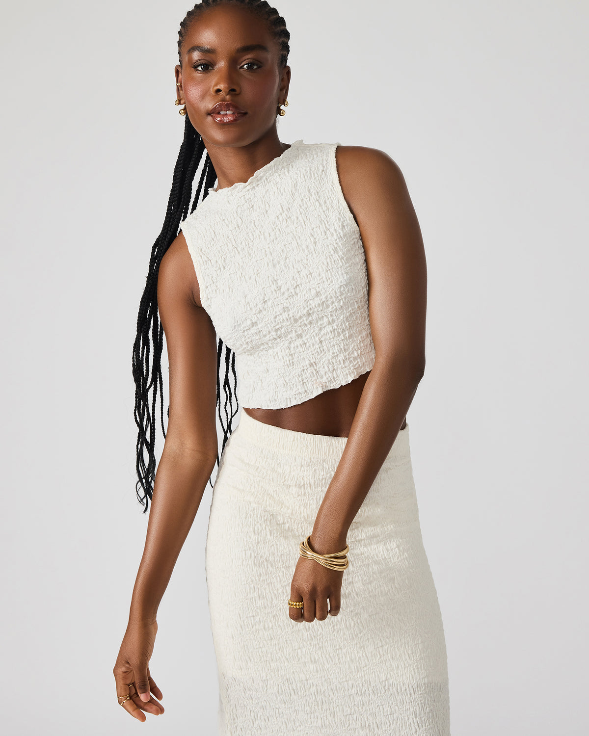 SEASIDE Maxi Skirt Set Cream Women's Textured Matching Set Steve Madden CREAM