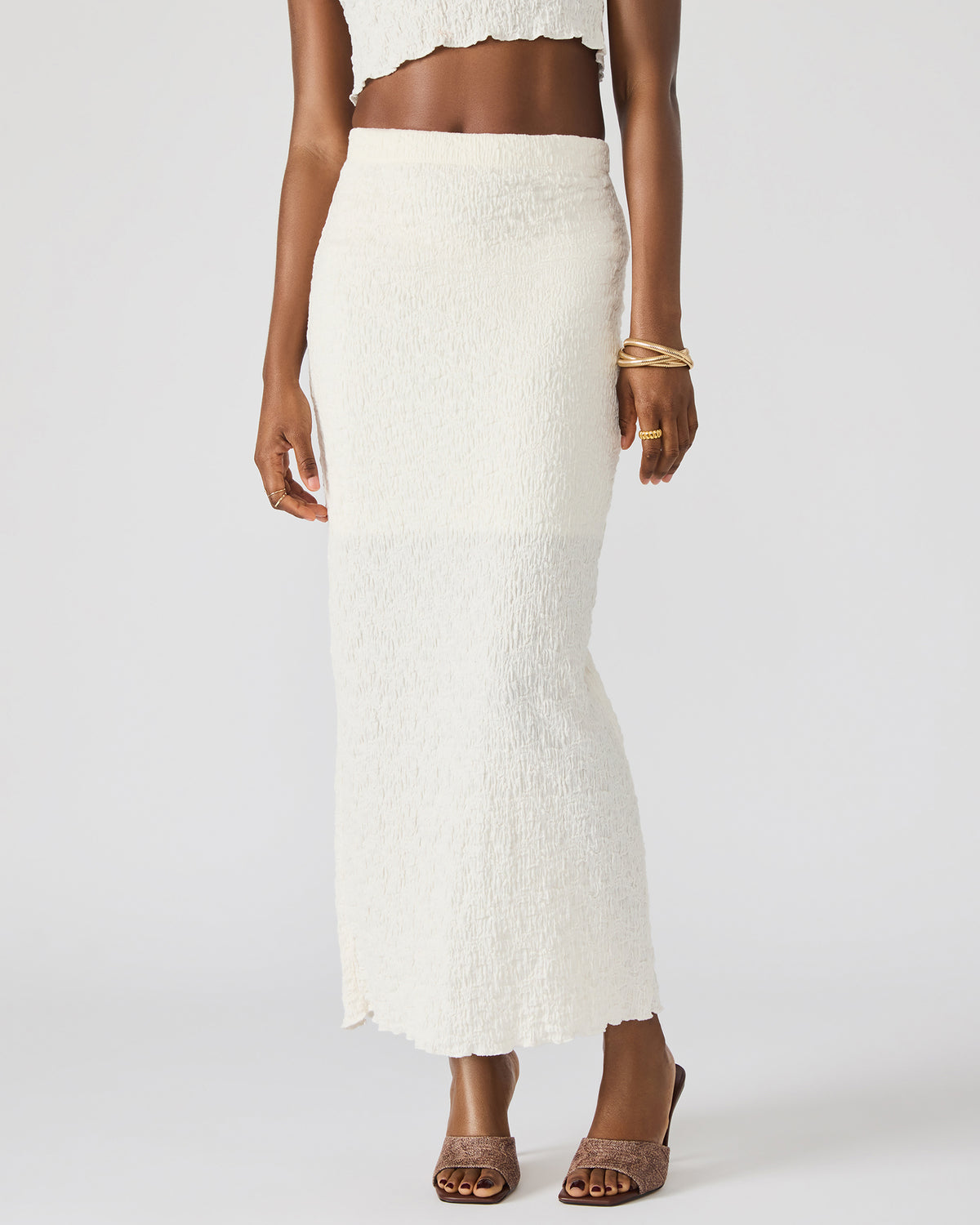 SEASIDE Maxi Skirt Set Cream Women's Textured Matching Set Steve Madden CREAM