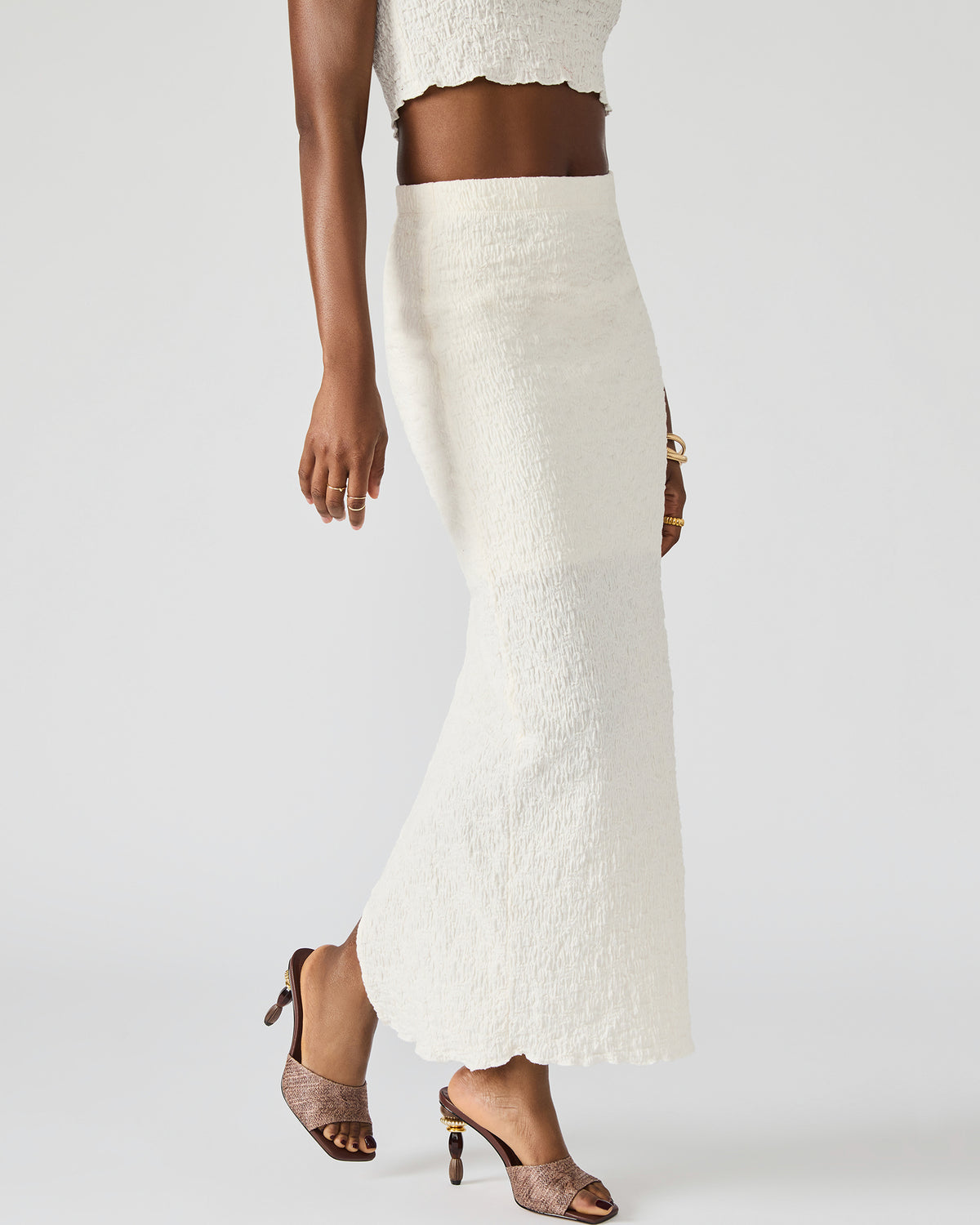 SEASIDE Maxi Skirt Set Cream Women's Textured Matching Set Steve Madden CREAM