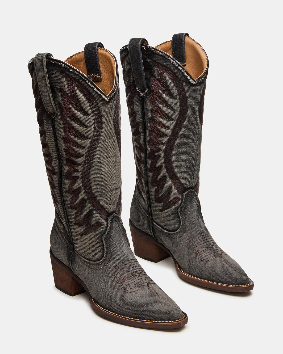 ALBANY Black Denim Pointed-Toe Women's Western Boot Steve Madden BLACK