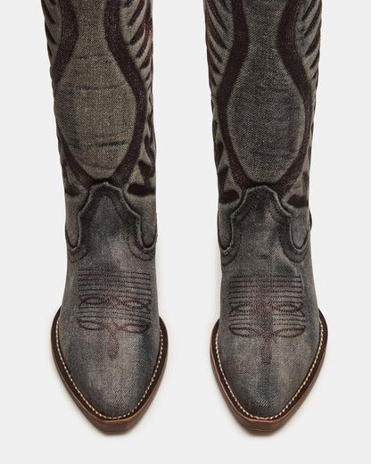 ALBANY Black Denim Pointed-Toe Women's Western Boot Steve Madden BLACK