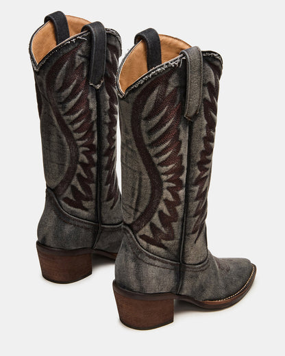 ALBANY Black Denim Pointed-Toe Women's Western Boot Steve Madden BLACK