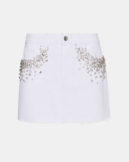 ERAS Denim White Rhinestone Embellished Mini Women's Skirt Steve Madden WHITE