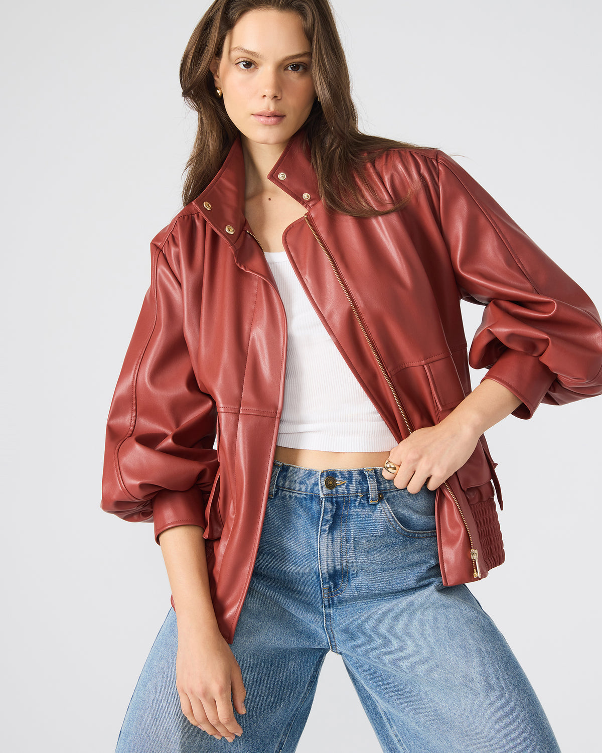 VEE Dusty Brick Faux Leather Long-Sleeved Women's Jacket Steve Madden DUSTY BRICK