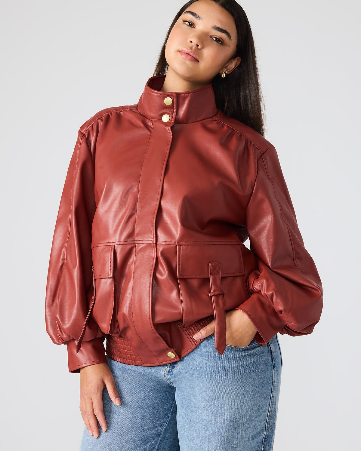 VEE Dusty Brick Faux Leather Long-Sleeved Women's Jacket Steve Madden DUSTY BRICK