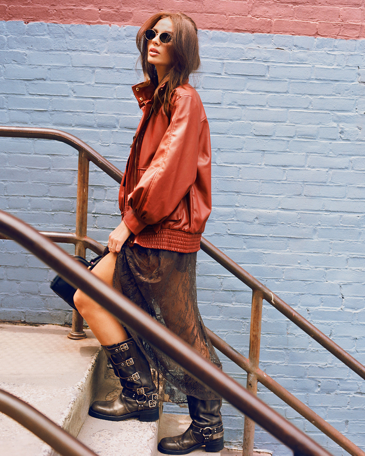 VEE Dusty Brick Faux Leather Long-Sleeved Women's Jacket Steve Madden DUSTY BRICK