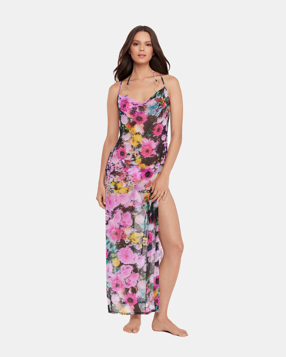 DAZEY FIELDS MULTI BIKINI COVER-UP Flowy Mesh Women's Swim Cover-Up Steve Madden BLACK DITSY FLORAL