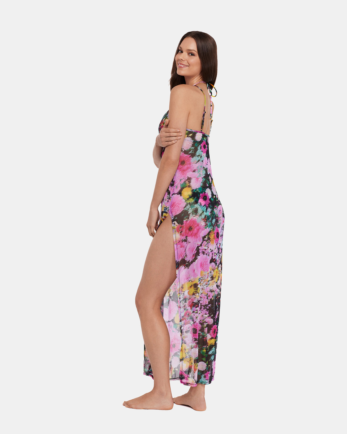 DAZEY FIELDS MULTI BIKINI COVER-UP Flowy Mesh Women's Swim Cover-Up Steve Madden BLACK DITSY FLORAL