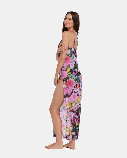 DAZEY FIELDS MULTI BIKINI COVER-UP Flowy Mesh Women's Swim Cover-Up Steve Madden BLACK DITSY FLORAL