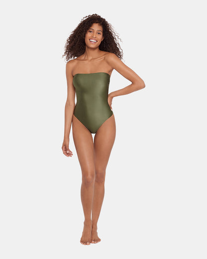 SHINE BRIGHT ONE PIECE SWIMSUIT Olive Women's Bandeau One-Piece Swimsuit Steve Madden OLIVE
