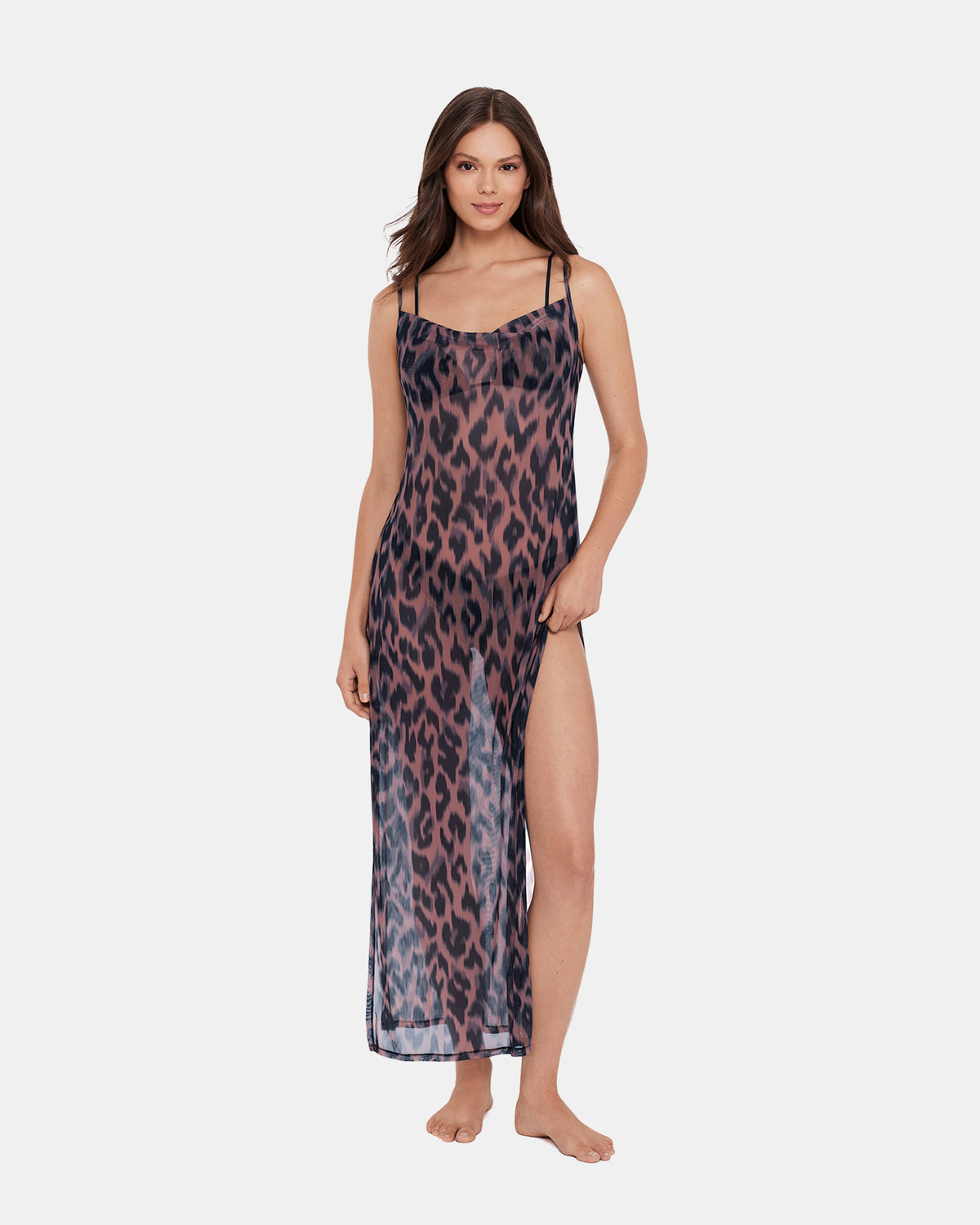 STATIC LEOPARD BIKINI COVER-UP Natural Flowy Mesh Women's Swim Cover-Up Steve Madden LEOPARD