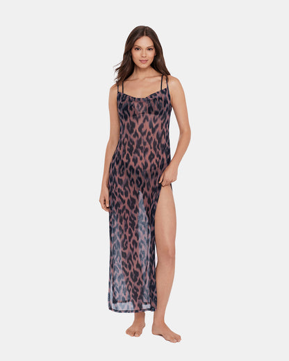 STATIC LEOPARD BIKINI COVER-UP Natural Flowy Mesh Women's Swim Cover-Up Steve Madden LEOPARD