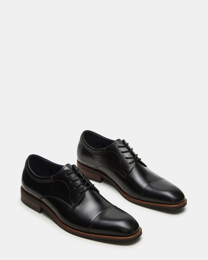 HASEN Black Leather Men's Lace-Up Dress Shoe Steve Madden BLACK LEATHER