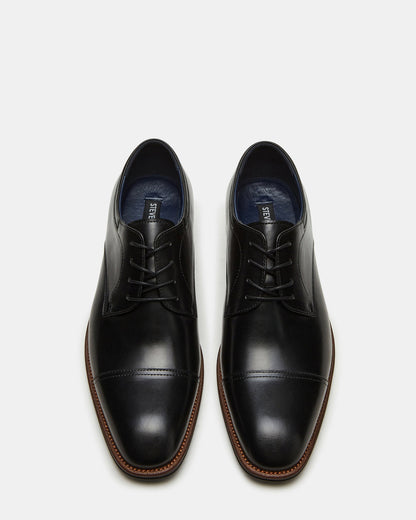HASEN Black Leather Men's Lace-Up Dress Shoe Steve Madden BLACK LEATHER